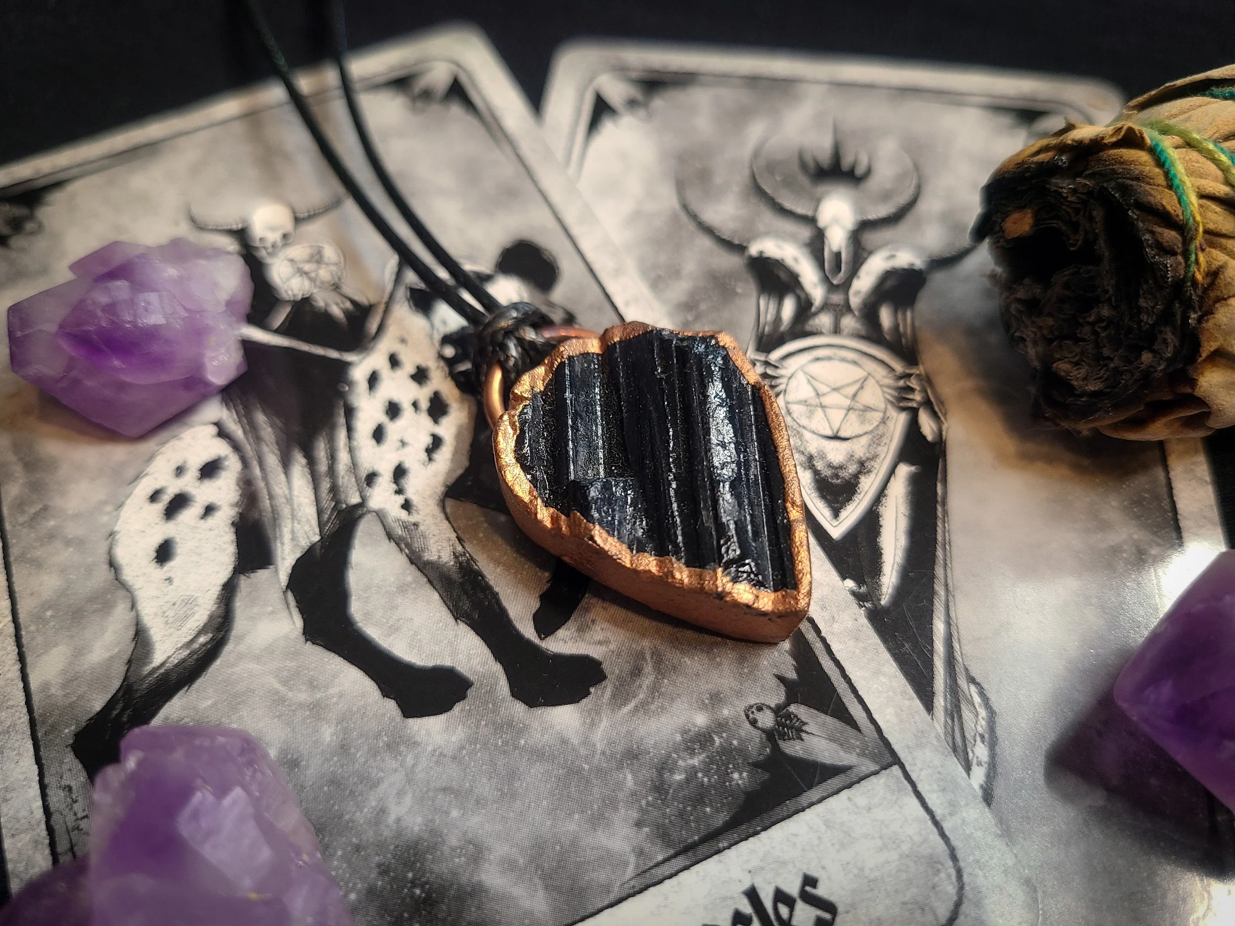 Rough Black Tourmaline Electroformed Necklace