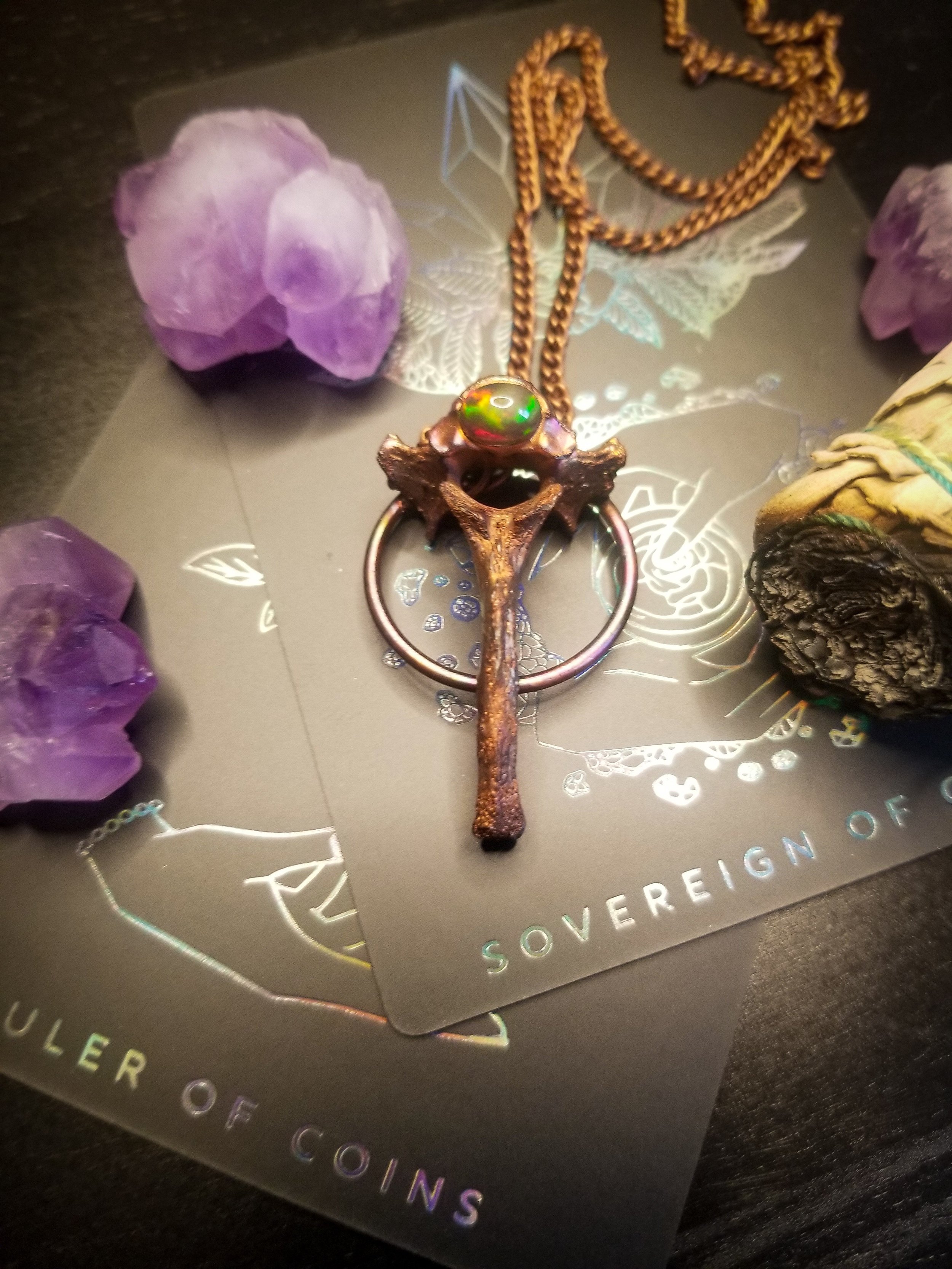 Copper Electroformed Vertebrae with Smoked Opal Accent