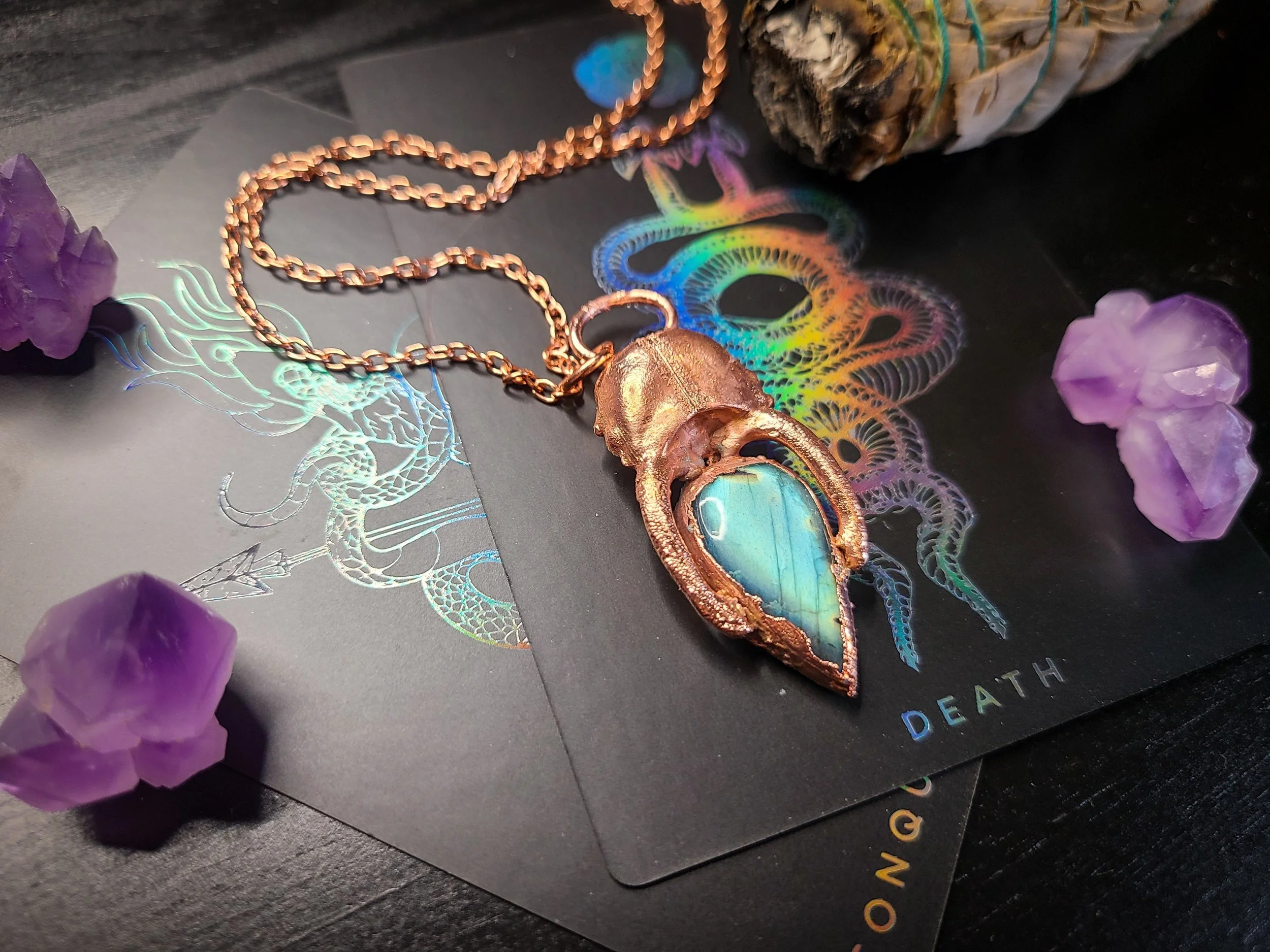 Copper Electroformed Stag Beetle Head with Labradorite Accent