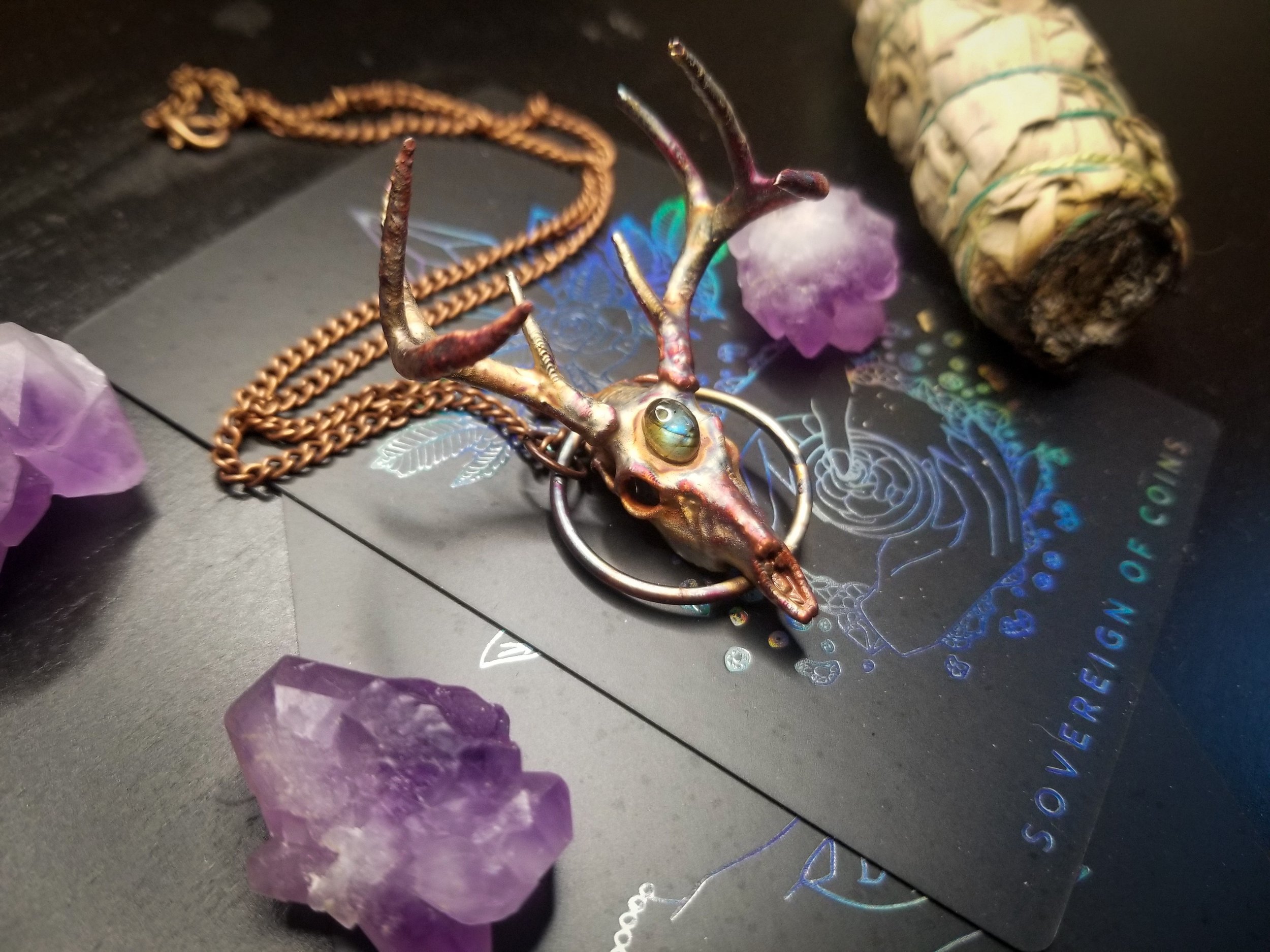 Copper Electroformed 3D Deer Head with Labradorite Accent