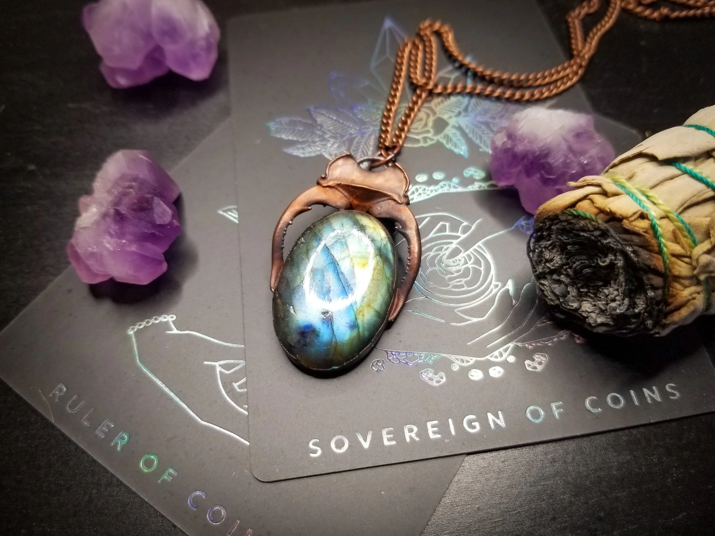 Copper Electroformed Stag Beetle Head with Labradorite Accent