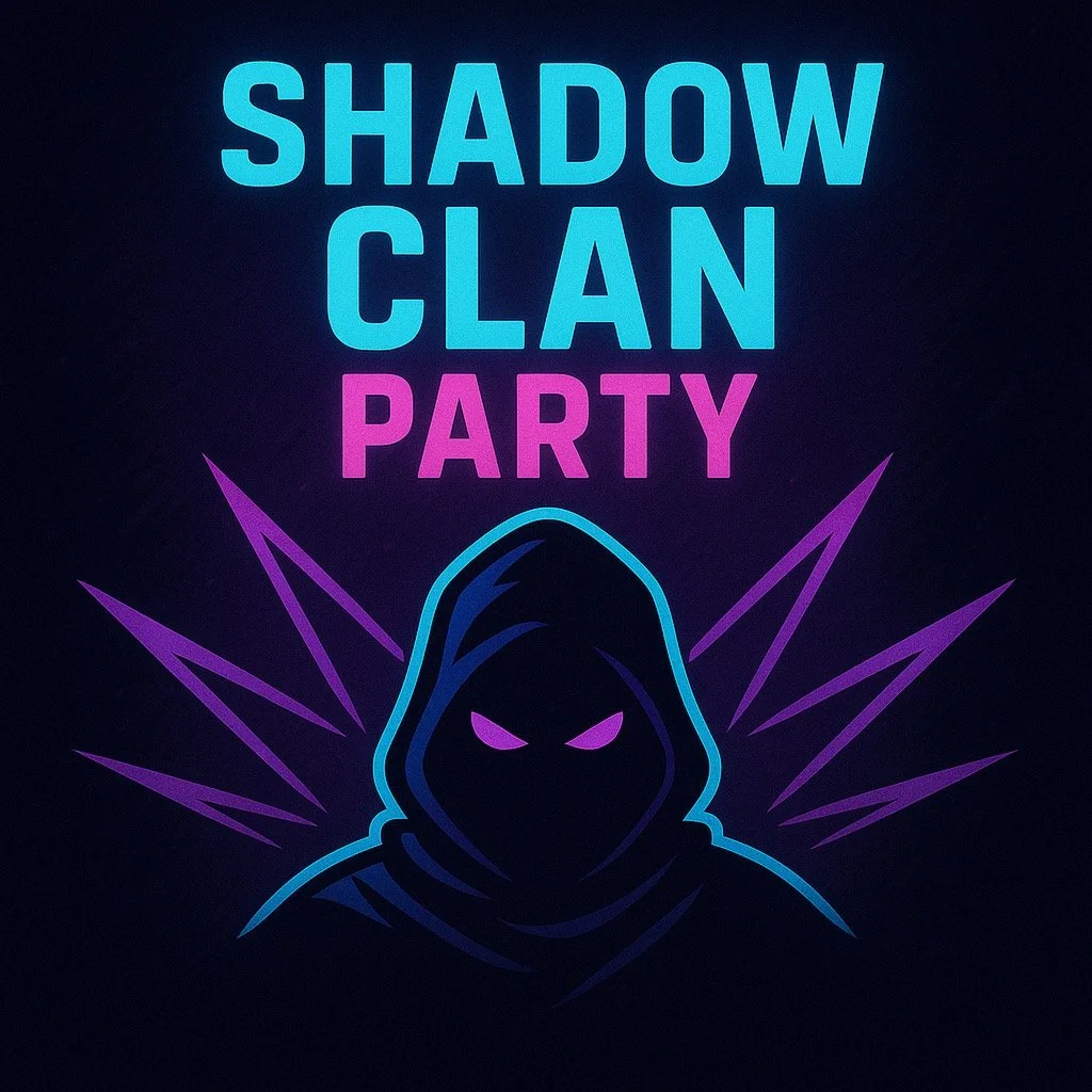 Two cartoon ninjas, one in black with a sword and one in blue with a pink mask, posing ready for action.