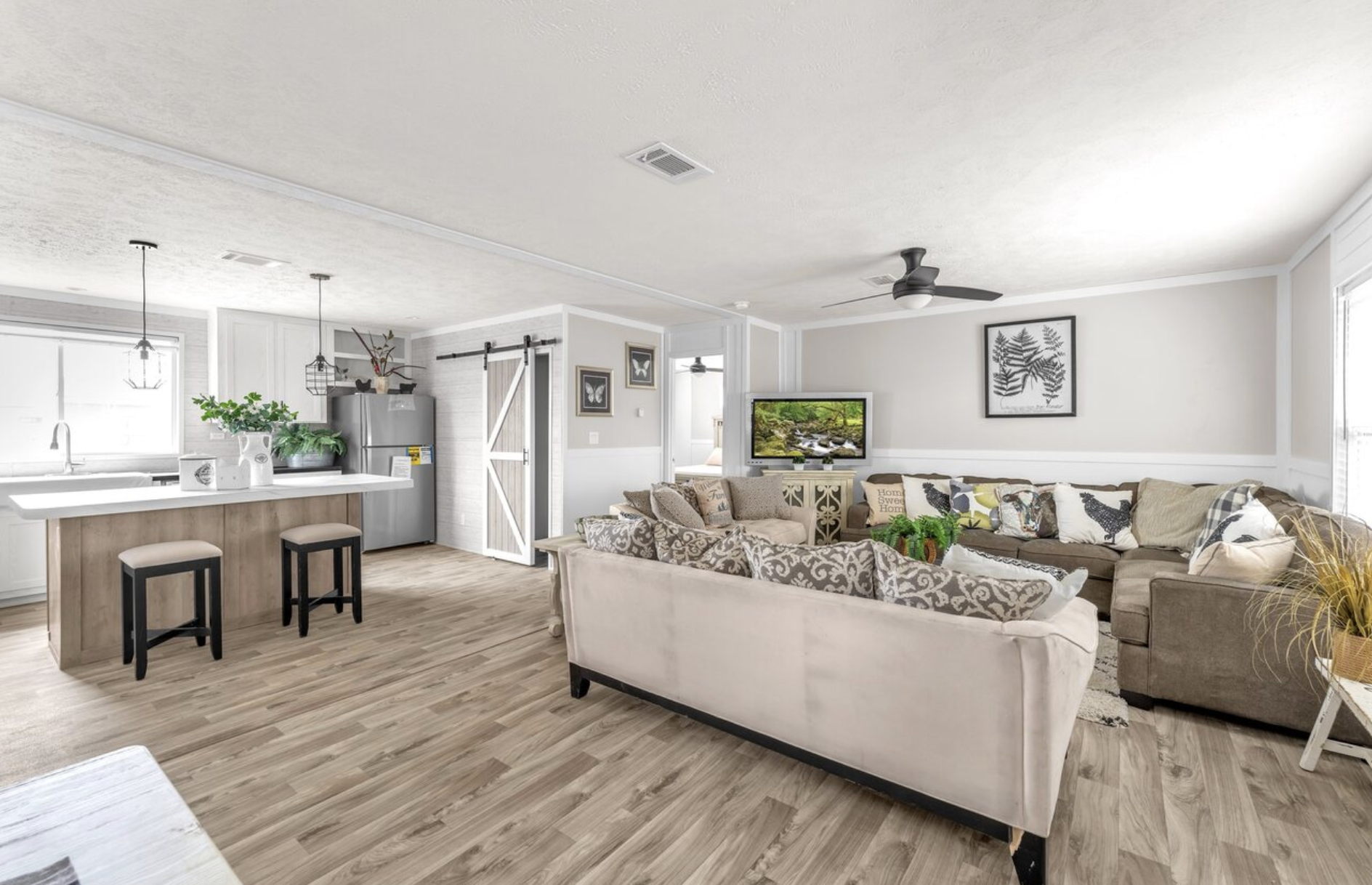 Spacious manufactured home interior with natural light