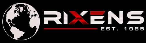 Logo for Rixens, featuring a globe icon, the text 'RIXENS' with a red 'X', and the phrase 'EST. 1985'.