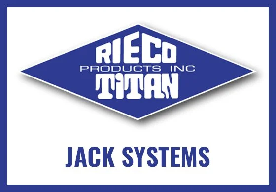 Logo for Rieco Products Inc. Titan Jack Systems with blue background and diamond-shaped design.