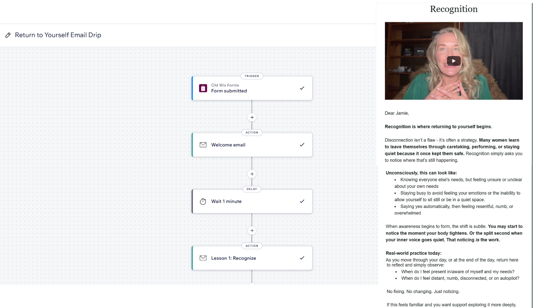 this image shows an email drip in Wix as part of a lead magnet for a small business