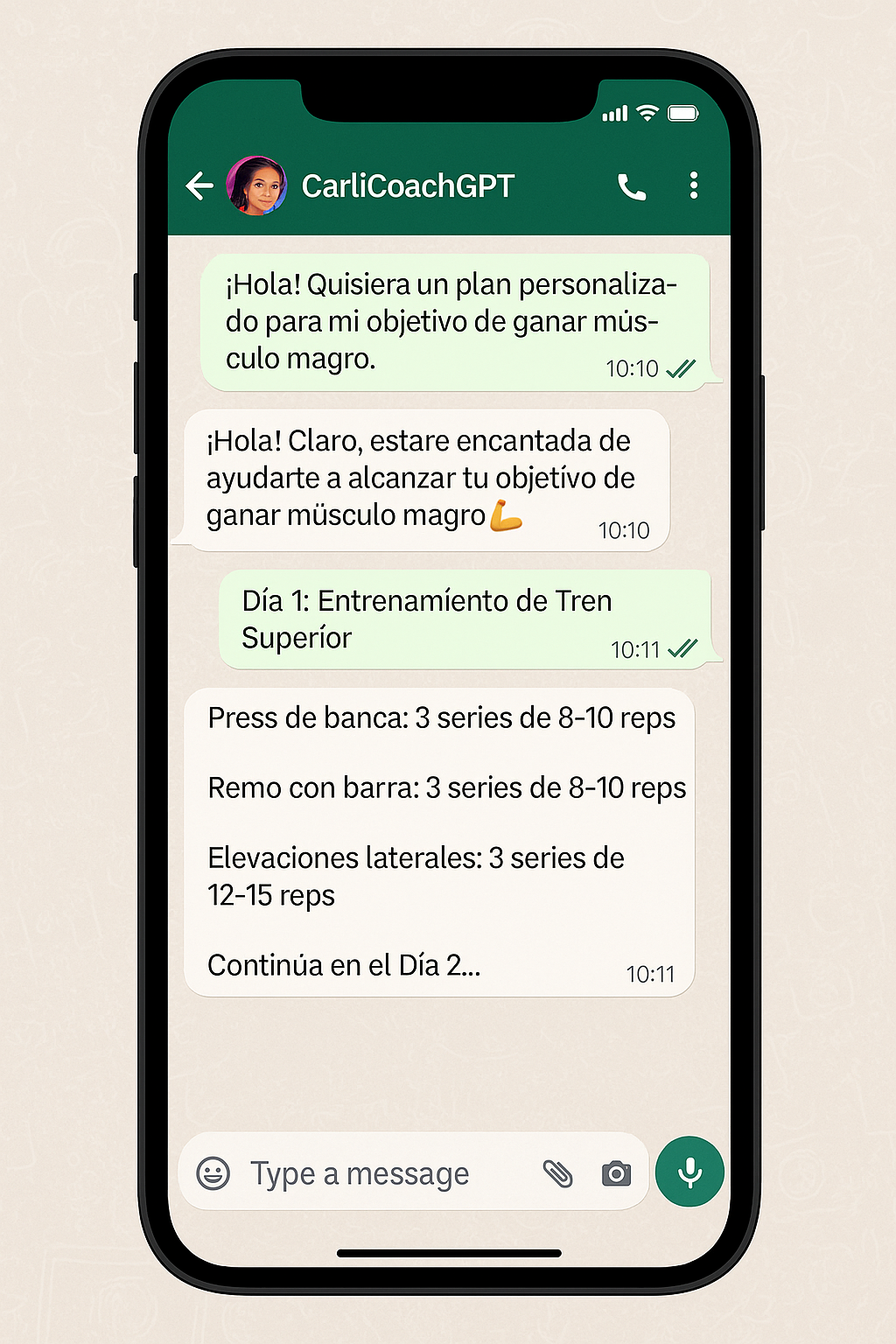 Entrena con inteligencia artificial. Recibe tu plan de entrenamiento y nutrición personalizado en minutos por WhatsApp. Tecnología + método IFBB para resultados reales.