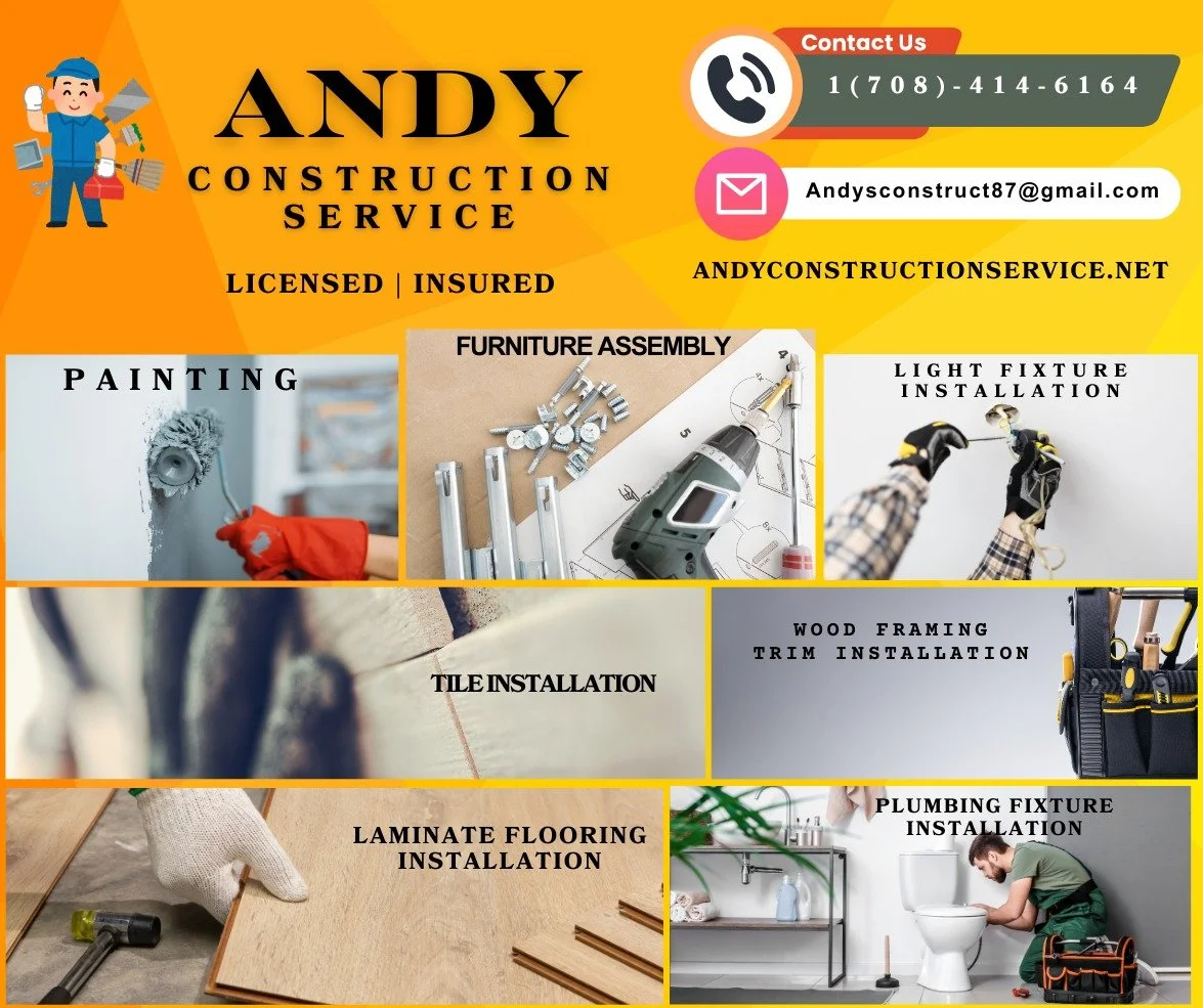 Andy Construction Service Inc
Licensed and Insured
call us: 1-708-414-6164
email us: andysconstruct87@gmail.com
visit us: www.andyconstructionservice.net

We speak Polish and English

Ready to Serve You