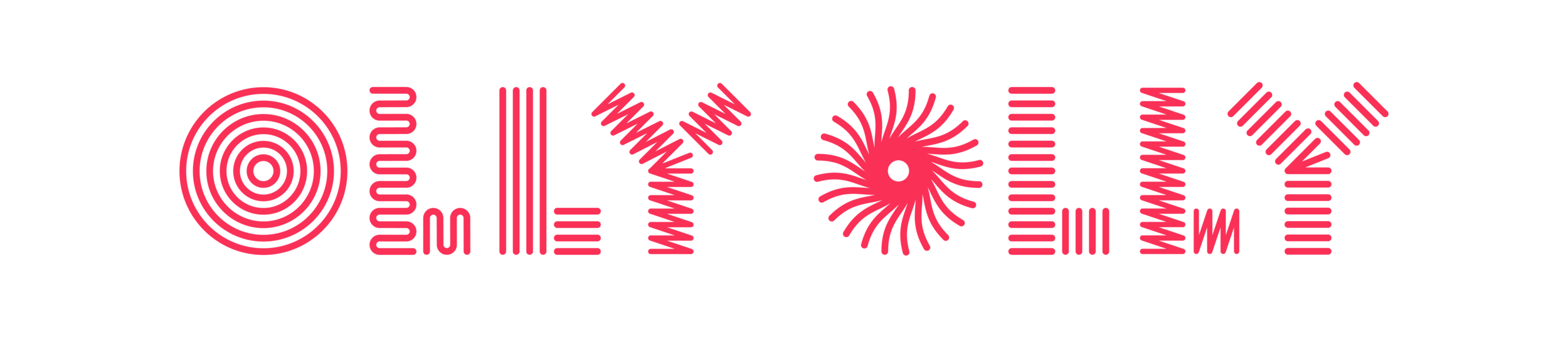 The word 'OHMYGLY' written in pink lines with various patterns on a black background.
