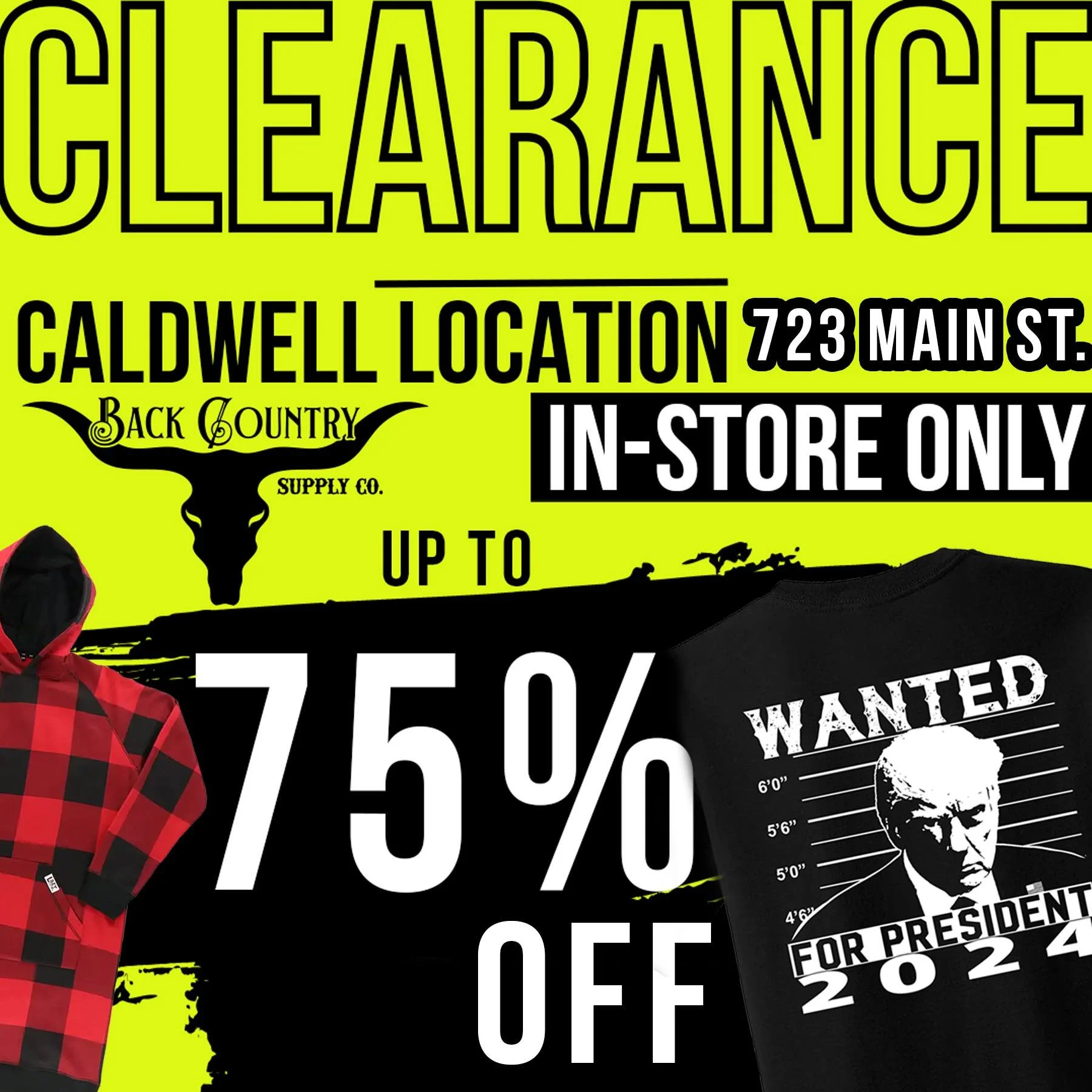 MASSIVE sale at our Caldwell storefront this week! We're making space for new items and have killer deals on discontinued tees, hoodies and more. 🇺🇸 Once they're gone, they're gone!