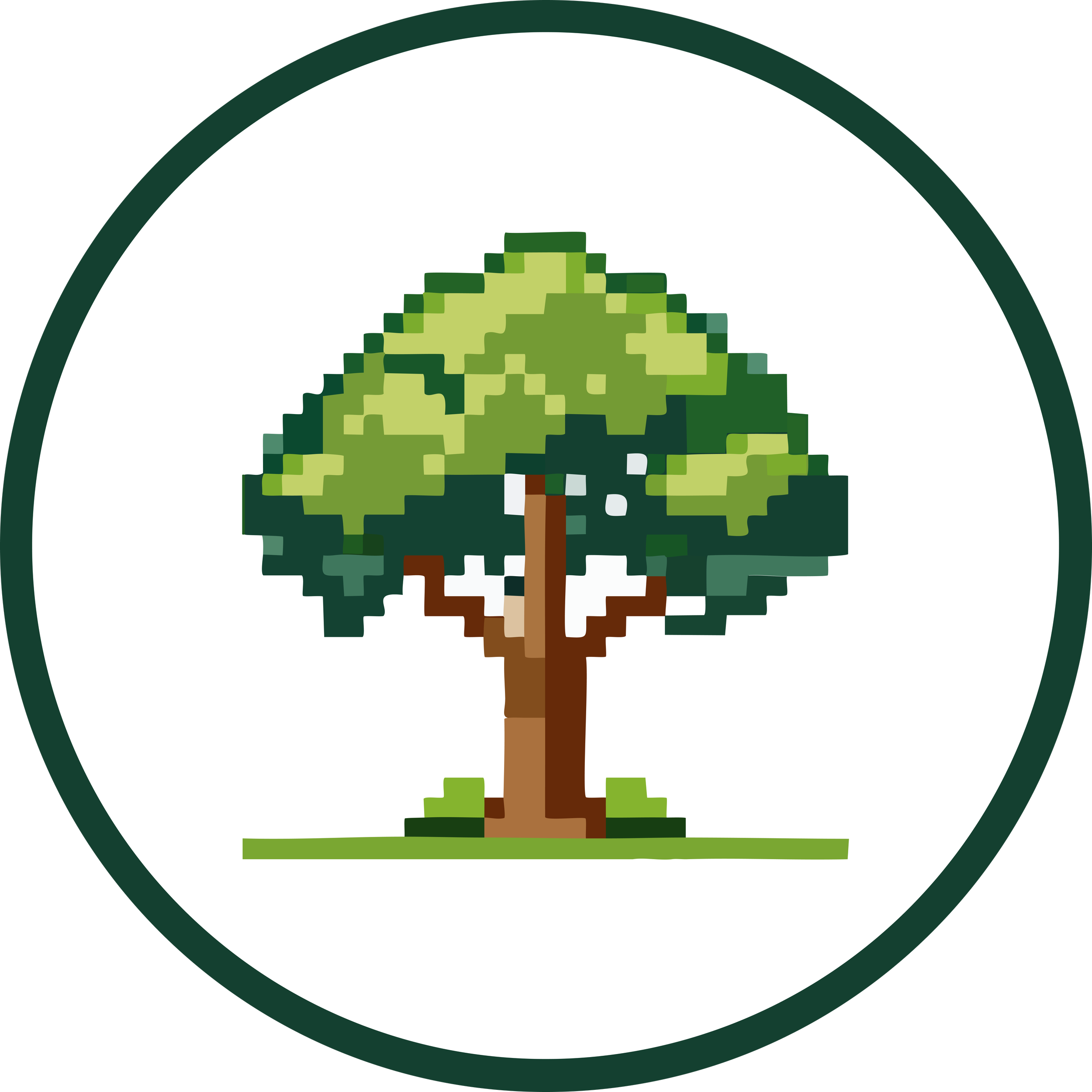 Pixel art style tree with green leaves and a brown trunk on a grassy patch.