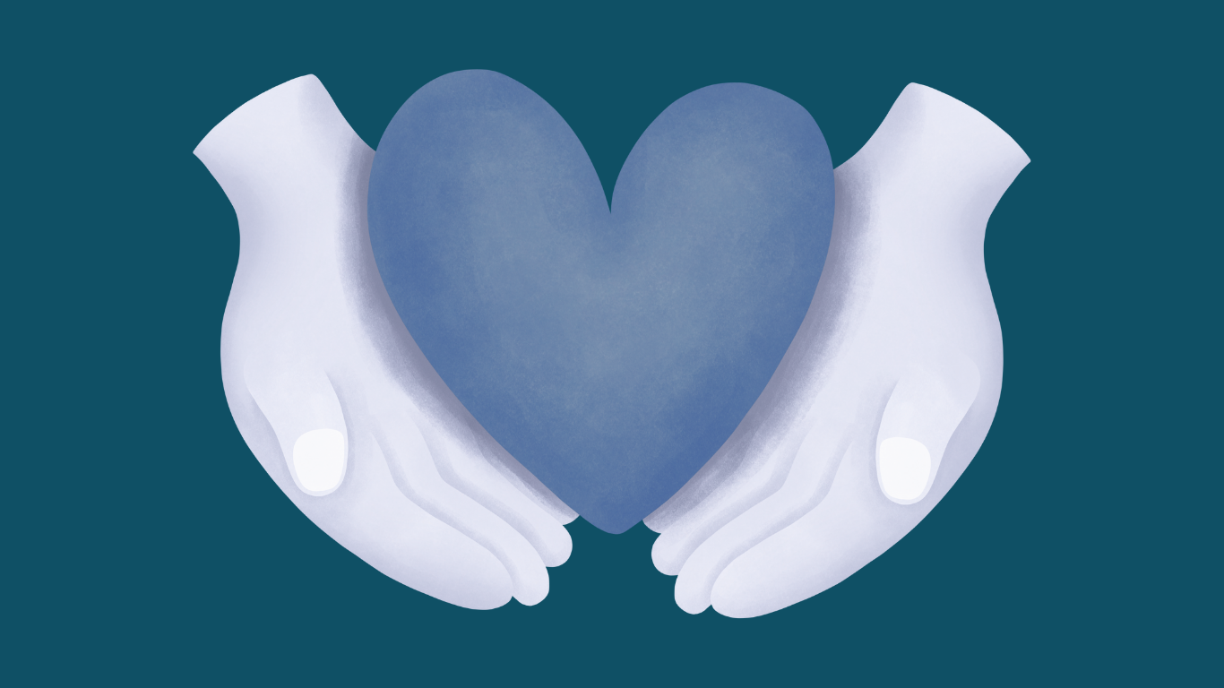 two hands holding a blue heart
