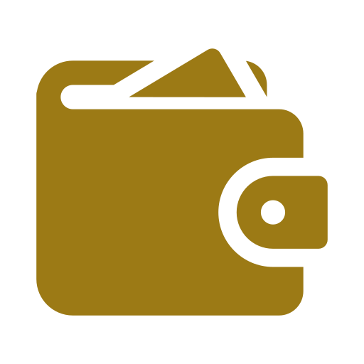 Icon of a closed wallet with paper bills inside.