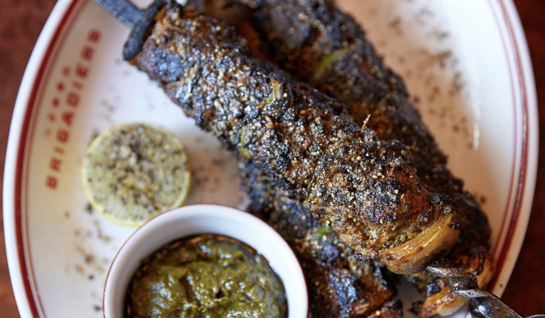 desi food reviews - skewer of lamb riblets coated with a spice rub in london