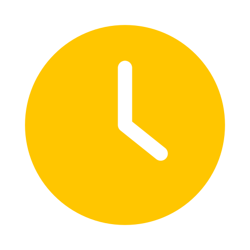 Yellow clock face showing the time as 3:00