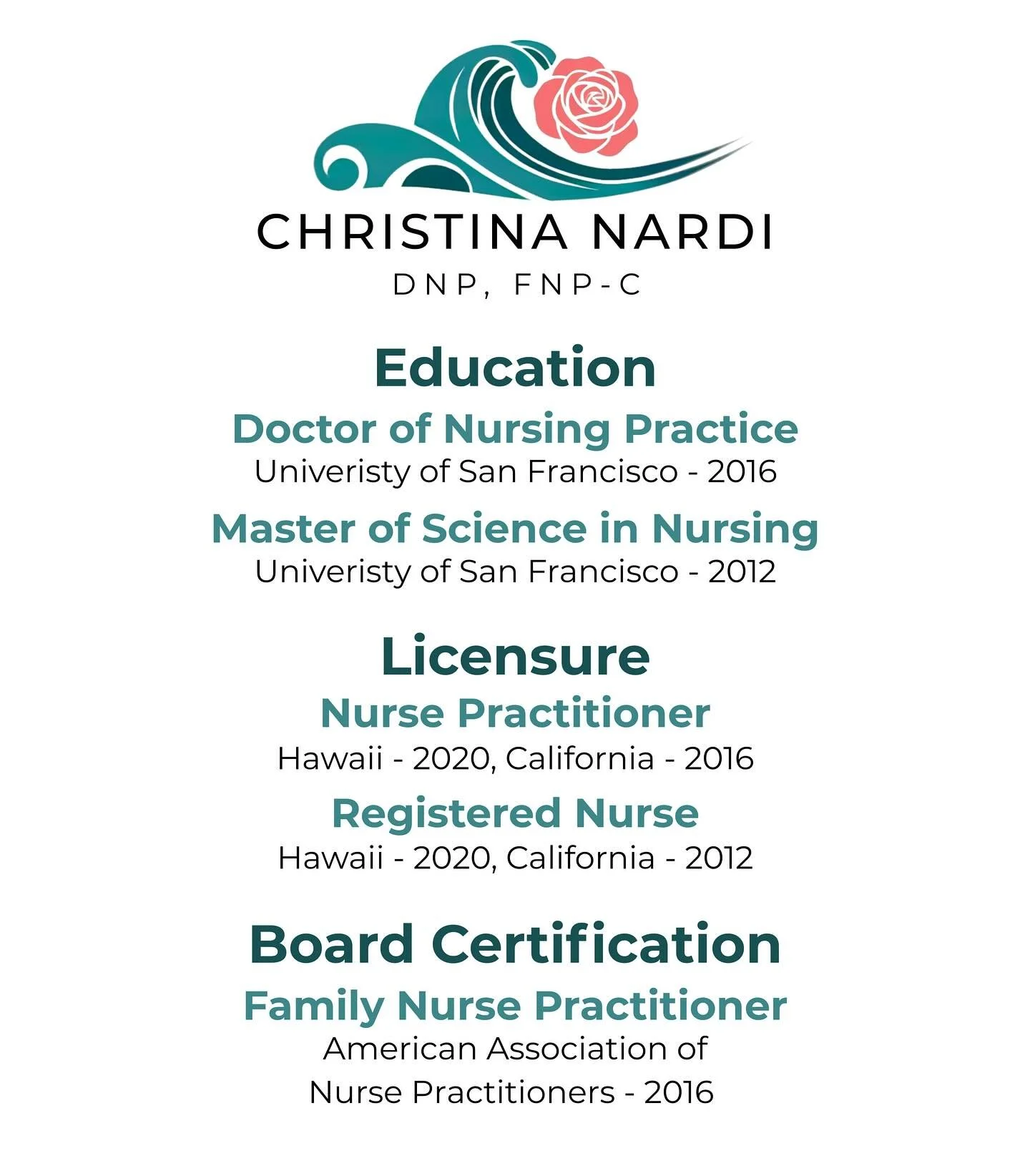 Dr. Christina Nardi, NP-C. Doctor Nurse?! Confused? Don&rsquo;t be. I&rsquo;m a doctorally prepared nurse practitioner &mdash; but you can just call me Christina. 

The Doctor of Nursing Practice is the highest level of education for practice-focused