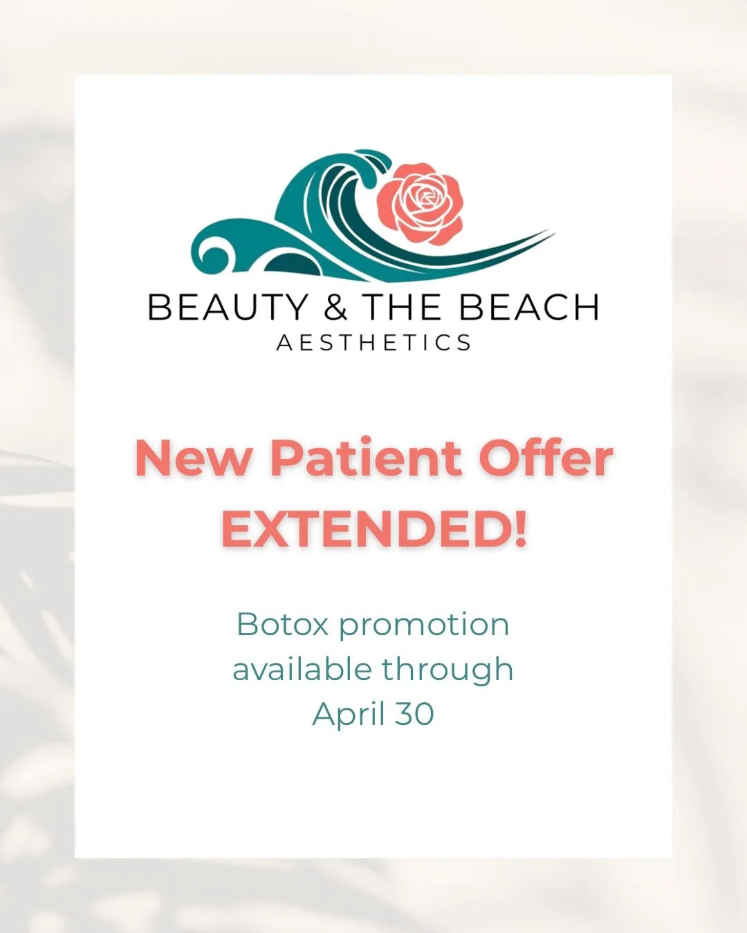 Exciting news! New patient offer is extended through April! 

✨ Buy 40 units of BOTOX cosmetic and get 20 units FREE ✨ Don&rsquo;t miss your opportunity to start your treatment plan at Beauty &amp; the Beach Aesthetics with this great offer! 

Offer 