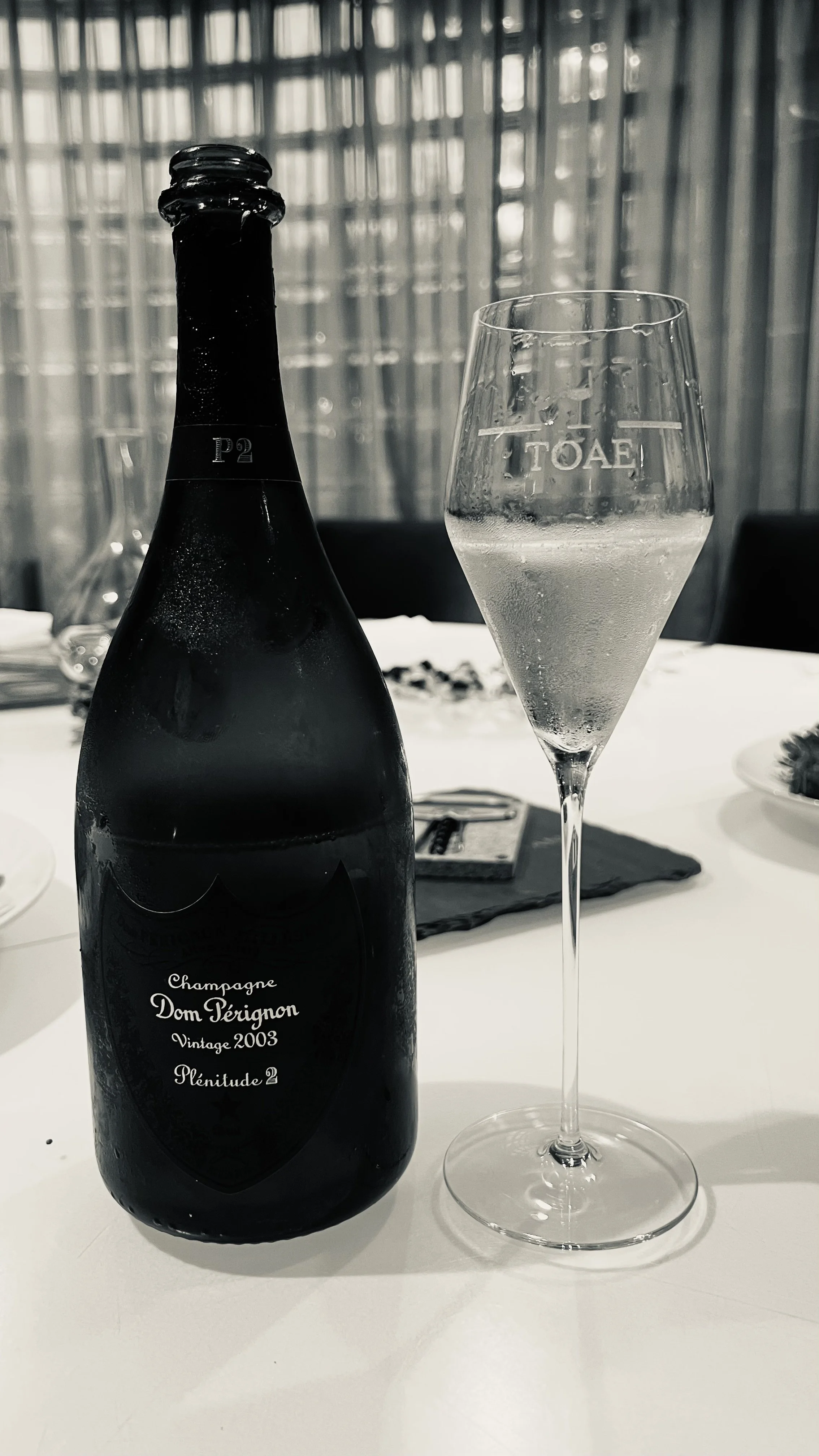 TOAE Wine Glass and Dom P2 2003