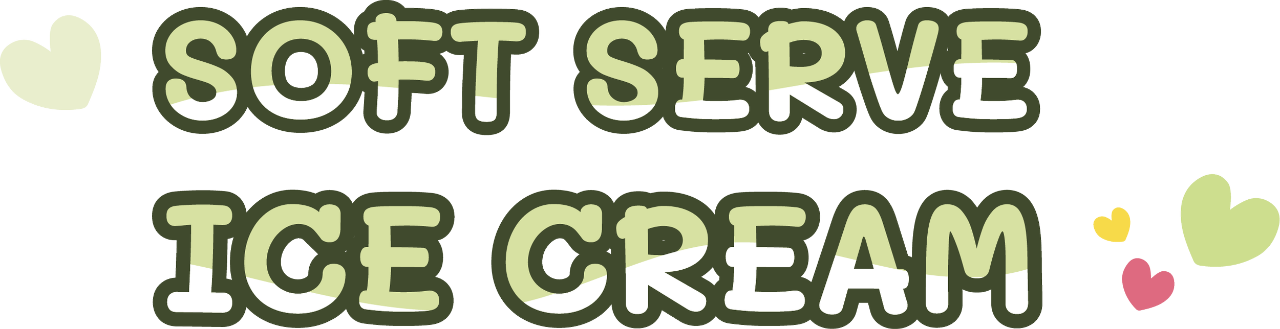 Text reading 'Soft Serve Ice Cream' in stylized font with decorative hearts around it.