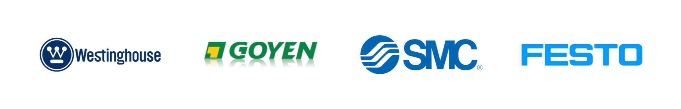 Logos of Westinghouse, Goyen, SMC, and Festo arranged in a row.