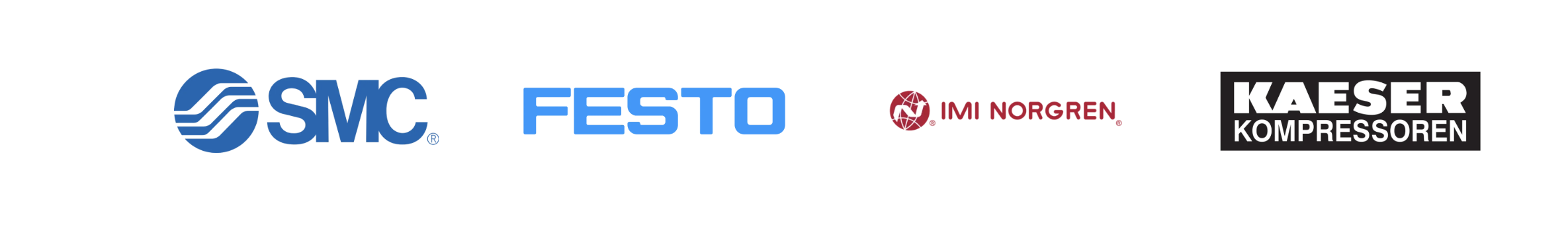 Logos of four companies: SMC, FESTO, IMI NORGREN, and KAESER KOMPRESSOREN.