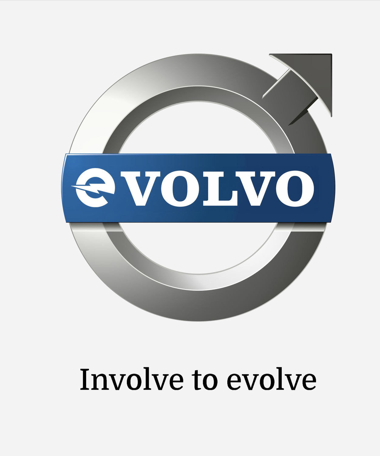 A circular emblem with the word 'Volvo' and an arrow pointing outward, with the phrase 'Involve to evolve' below.