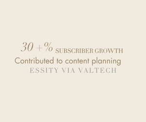 Text showing a 30% subscriber growth contribution to content planning by ESSITY via VALTECH.