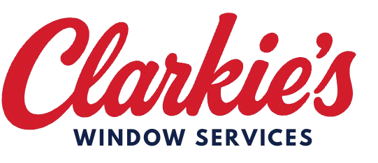 Clarkie's Window Services logo with red text and blue tagline