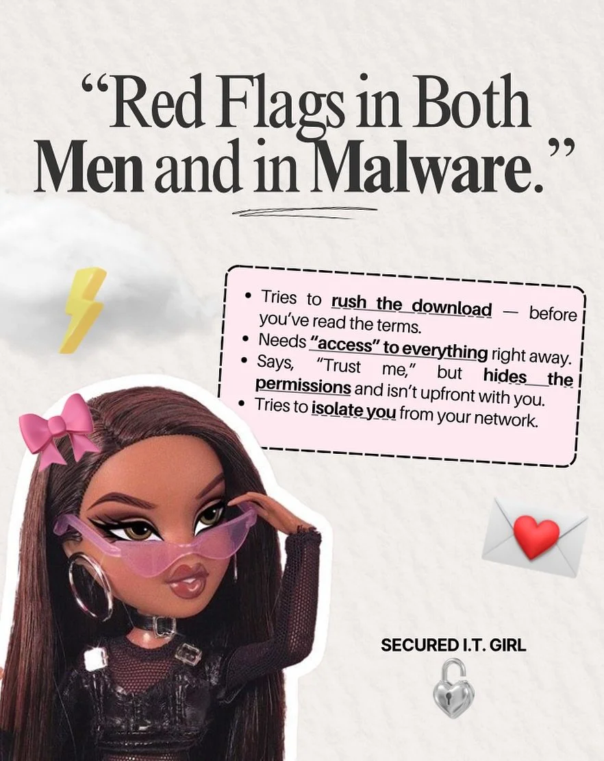 Red flags don&rsquo;t just show up in your dating life , they pop up in your downloads too. 👀 

If he&rsquo;s rushing the connection, asking for &ldquo;access to everything,&rdquo; hiding permissions, or trying to isolate you from your network&helli
