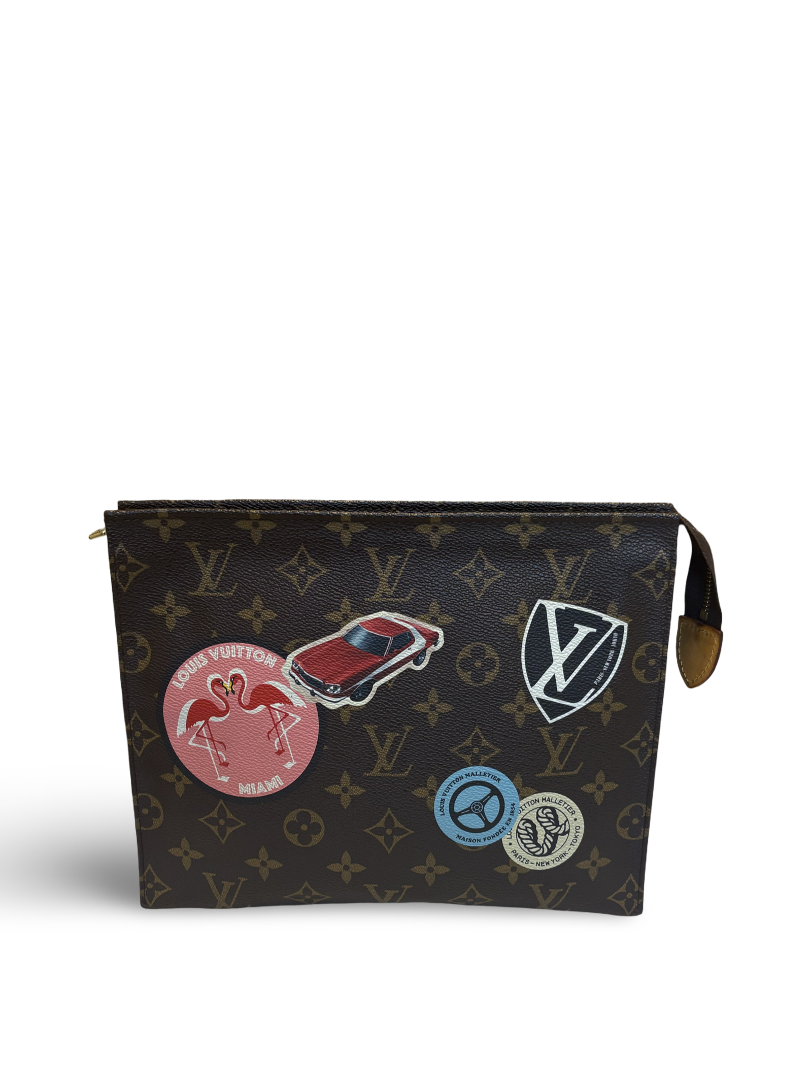 Louis Vuitton Toiletry World Tour Edition Brown Canvas Monogram Clutch Bag With Patches