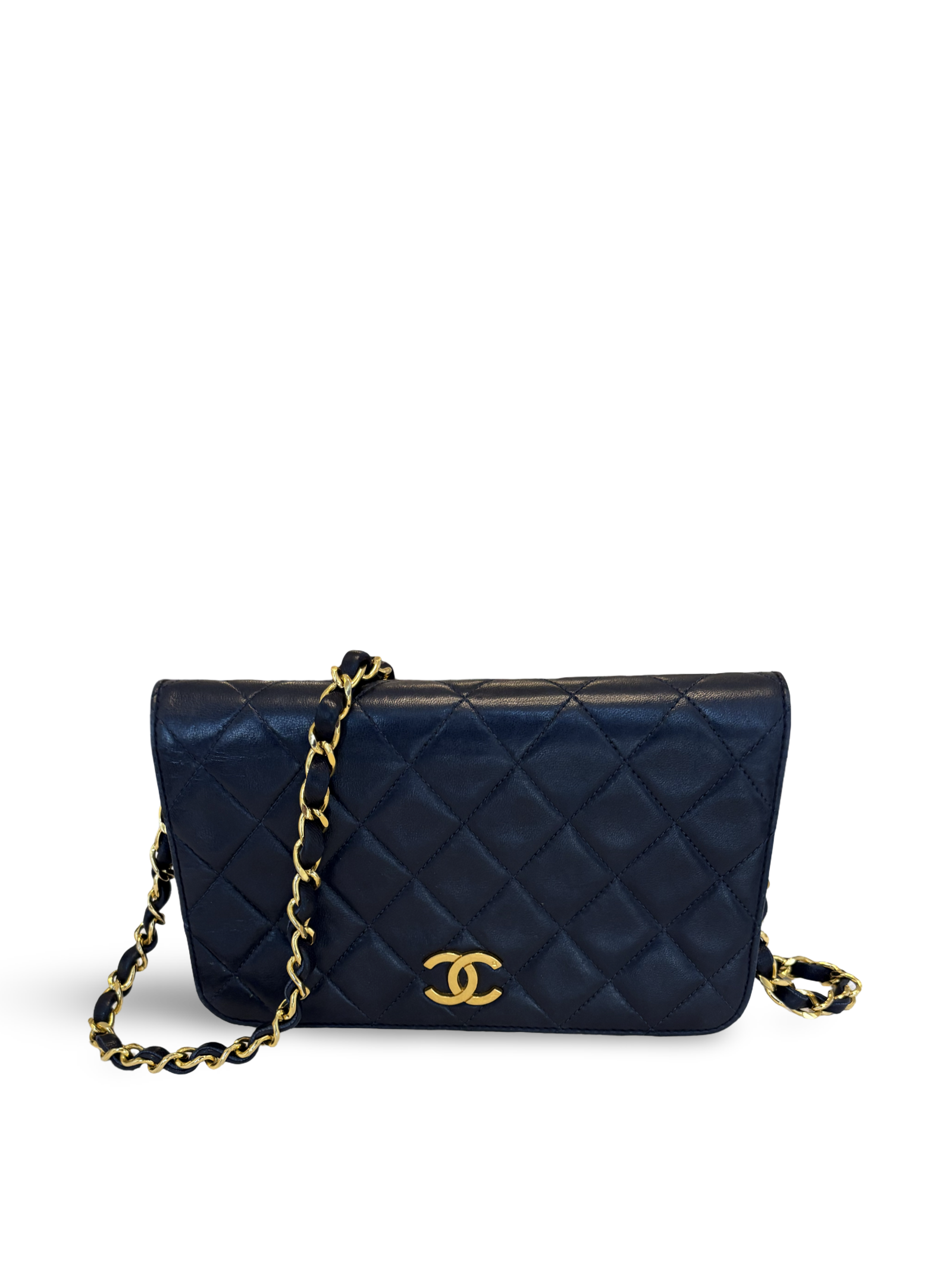 Chanel Full Flap Mini Navy Lambskin Push Lock CC Shoulder Bag