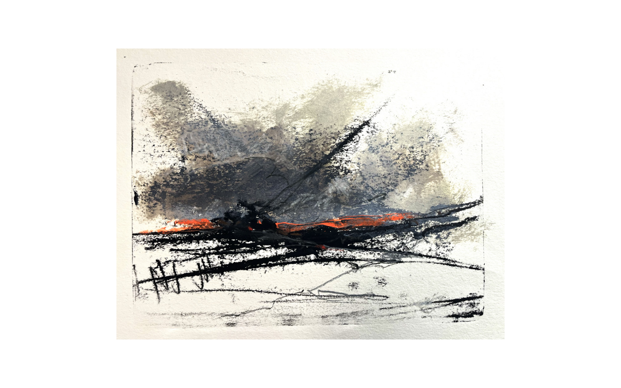 Nebraska I
/ 2025
/ 48 x 36 cm
/ Druckfarbe, Acryl- und Ölfarben, Bunt- und Bleistifte auf Bambuspapier
/ Printing ink, acrylic and oil paints, crayons and pencil on bamboo paper