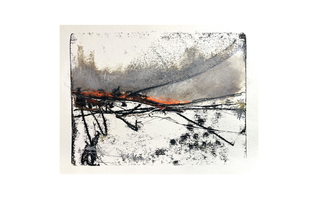 Nebraska II
/ 2025
/ 48 x 36 cm
/ Druckfarbe, Acryl- und Ölfarben, Bunt- und Bleistifte auf Bambuspapier
/ Printing ink, acrylic and oil paints, crayons and pencil on bamboo paper
