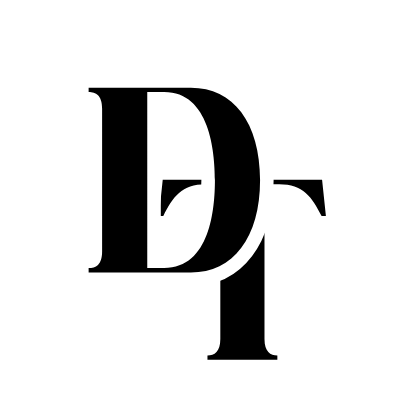 Stylized black letters D and F overlapping on a white background.
