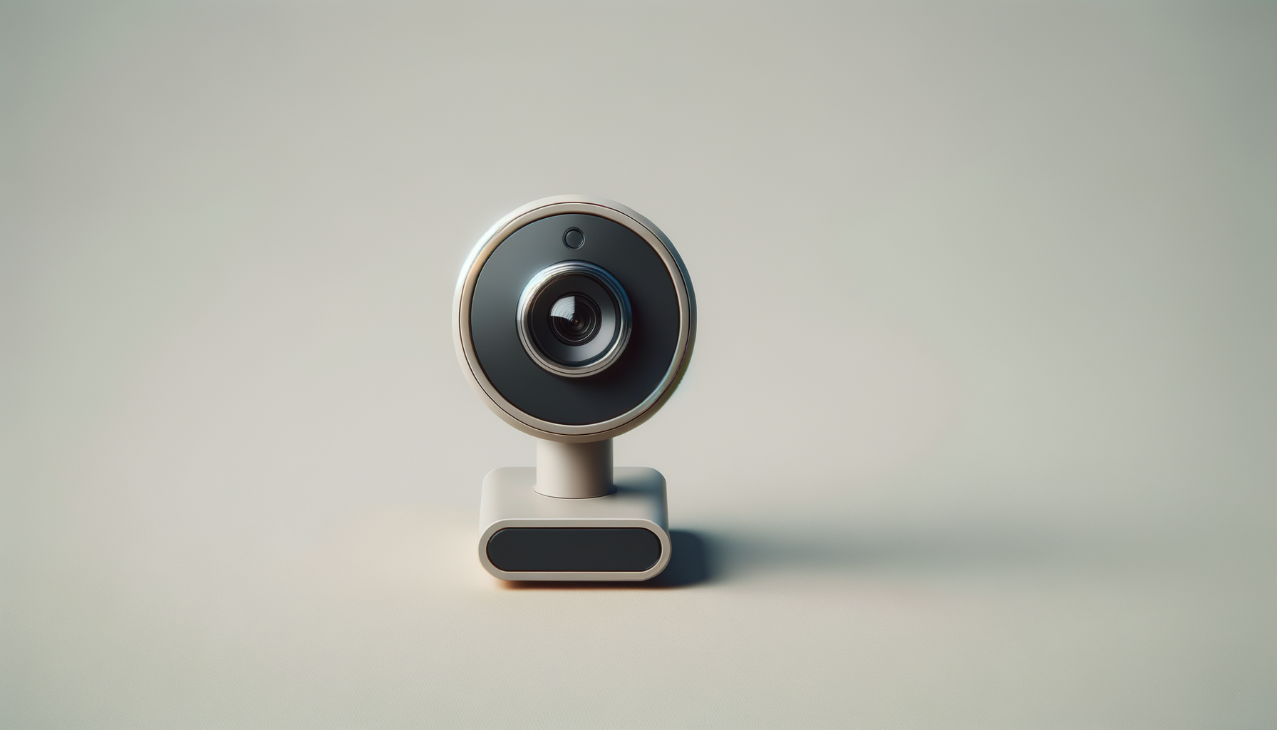 A modern video conferencing camera with a circular lens on a white background.