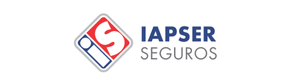 Logotipo de IAPSER Seguros con un diseño de triángulo invertido y letras en azul y rojo.