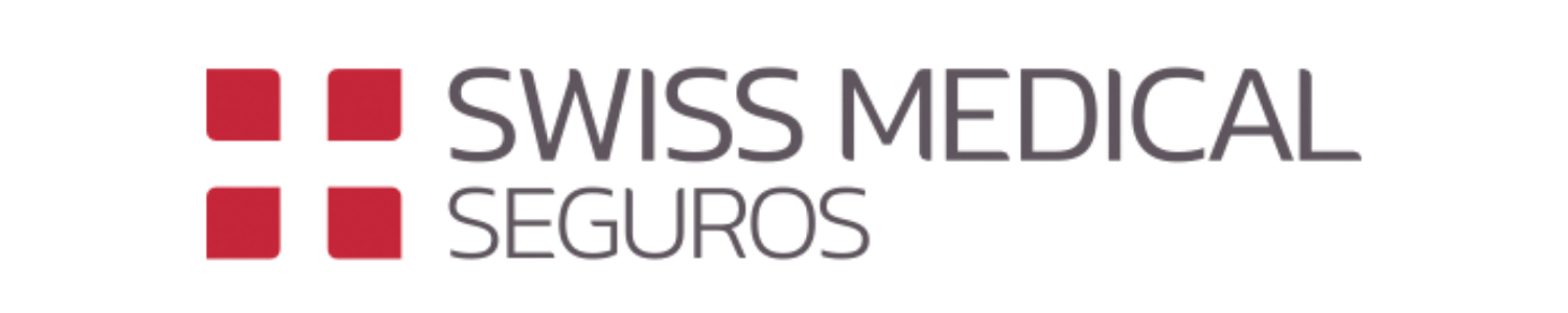 Logotipo de Swiss Medical Seguros con cuatro cuadrados rojos y texto en color gris oscuro.