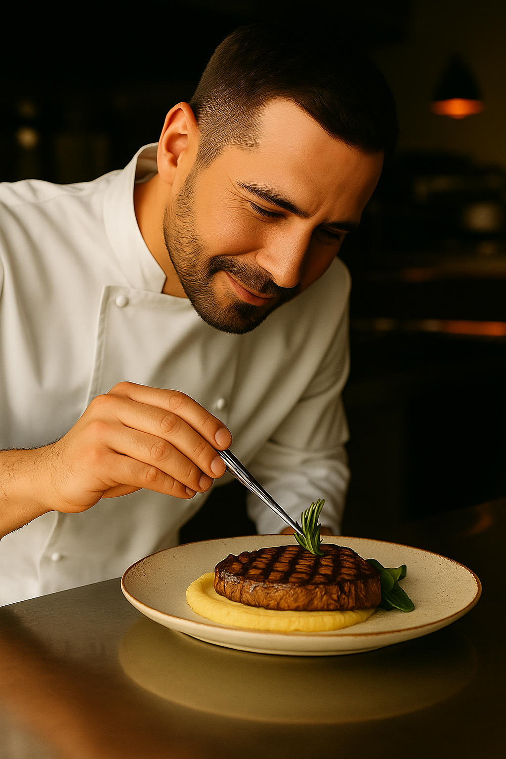 Chef professionnel préparant une viande premium avec des solutions sur mesure adaptées aux restaurants