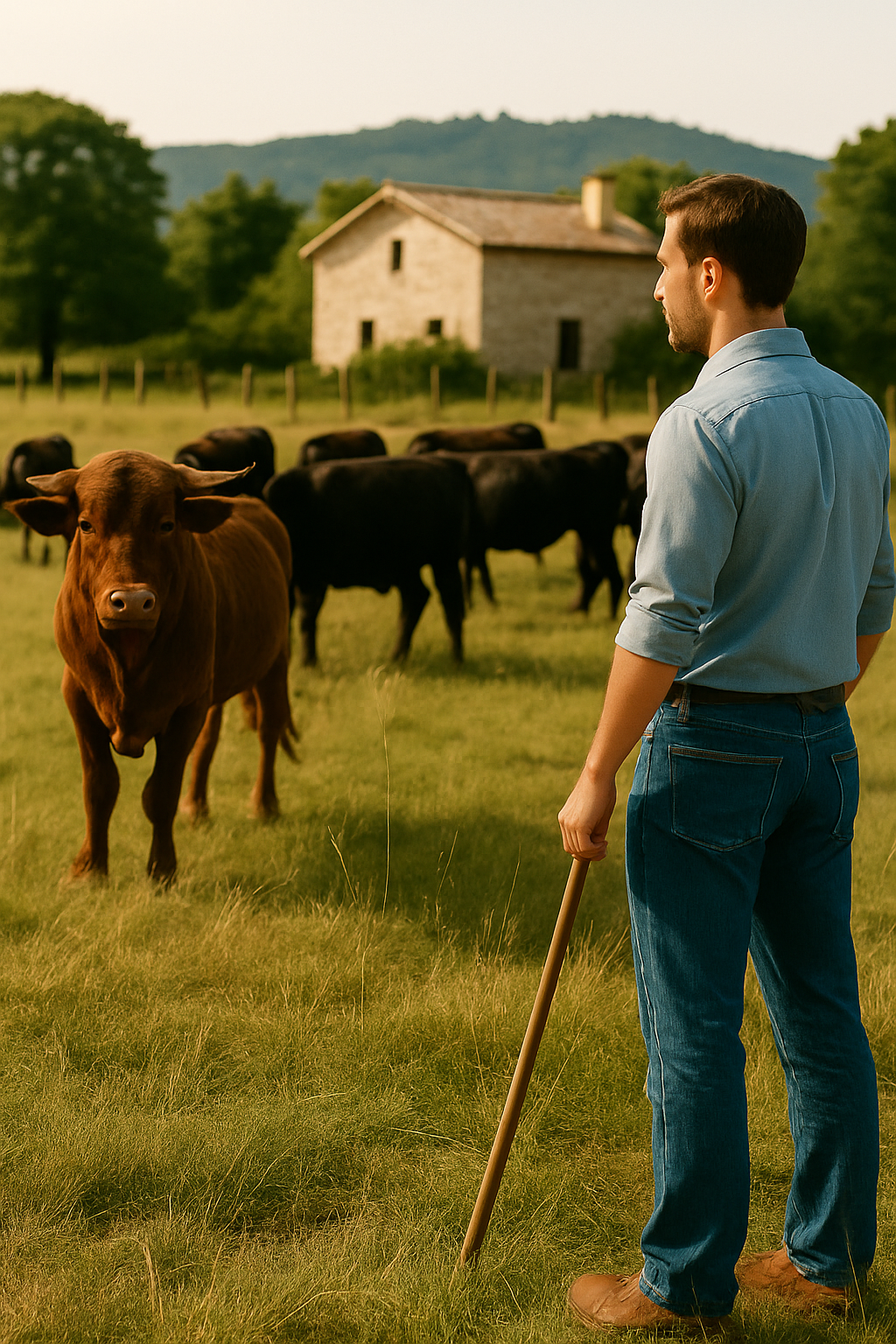 Producteur grec sélectionnant des bovins pour l’importation directe de viandes premium destinées aux professionnels en Suisse