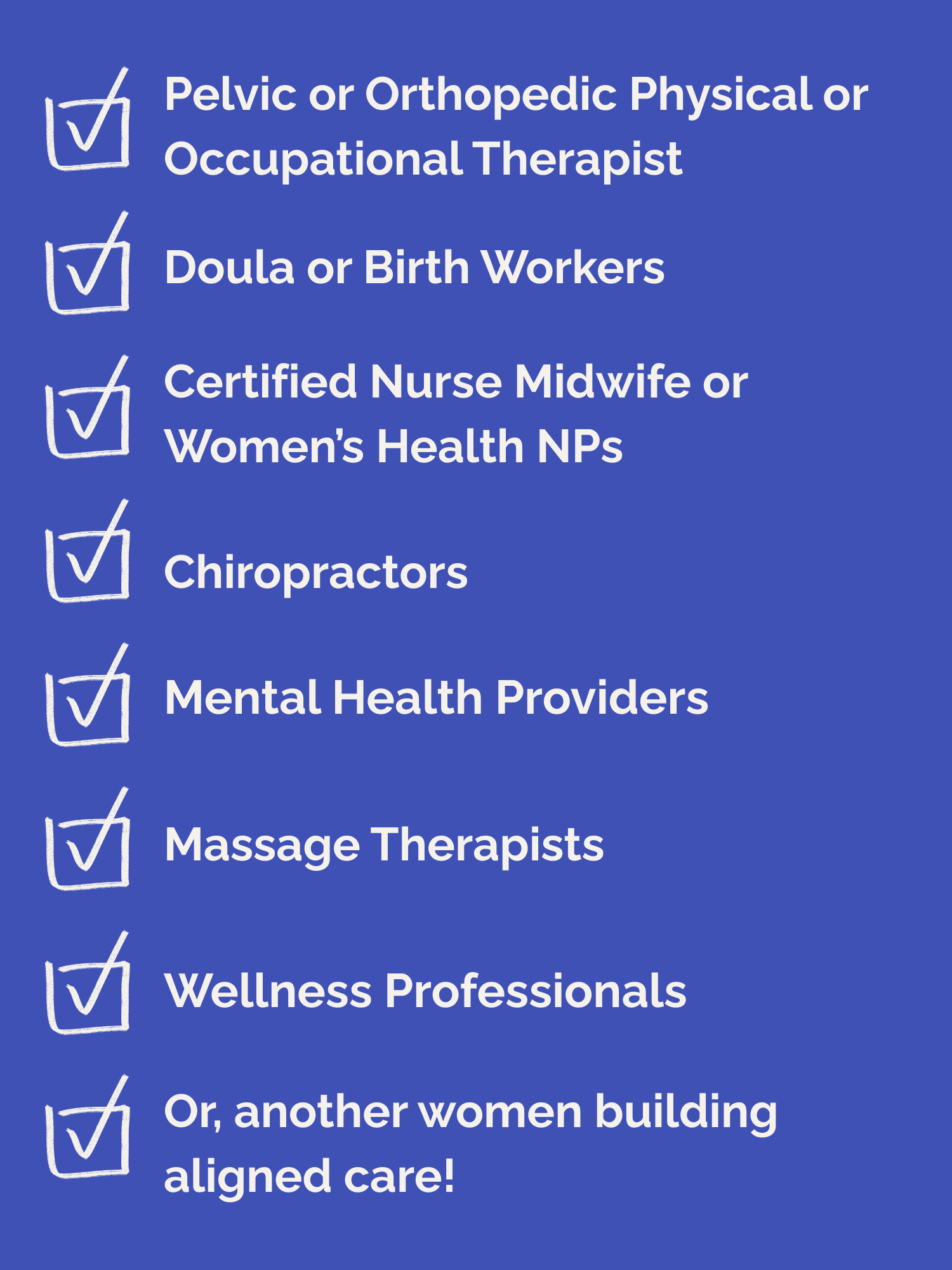 Graphic listing the types of professionals supported by Root & Rise Consulting