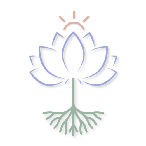 Logo for Root & Rise Consulting, a business coaching for women in healthcare and clinical mentorship, featuring a lotus flower and roots.