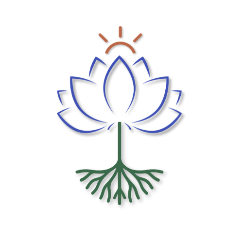 Logo for Root & Rise Consulting, a business coaching for women in healthcare and clinical mentorship, featuring a lotus flower and roots.
