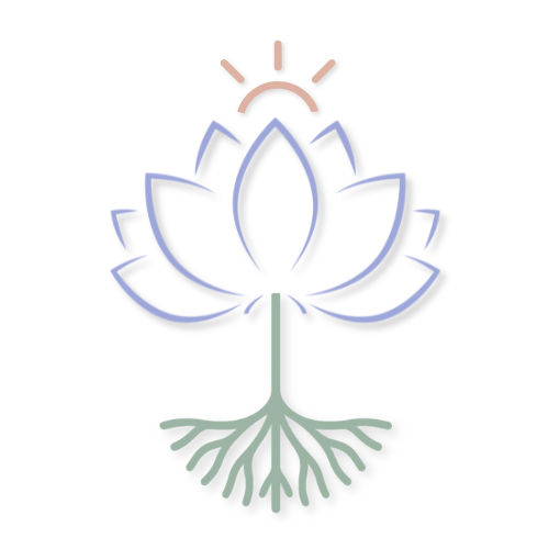 Logo for Root & Rise Consulting, a business coaching for women in healthcare and clinical mentorship, featuring a lotus flower and roots.
