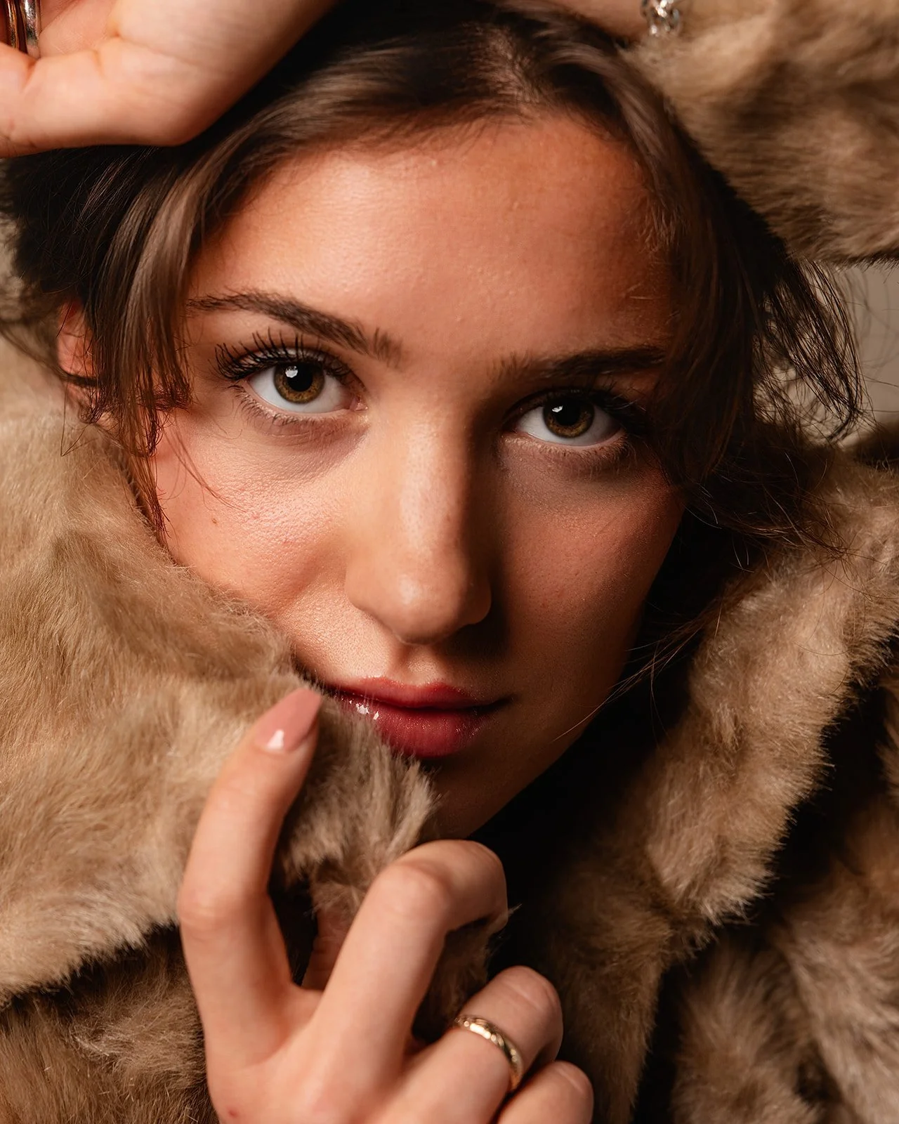 Austin area model Hailey Chase (@haileyposes) in a high-fashion fur coat studio session. Professional modeling portfolio at JBS Creative Studio in Georgetown, TX.