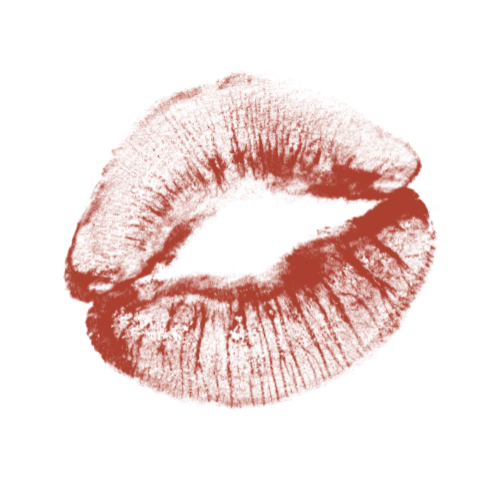 A red lipstick kiss mark on a black background.