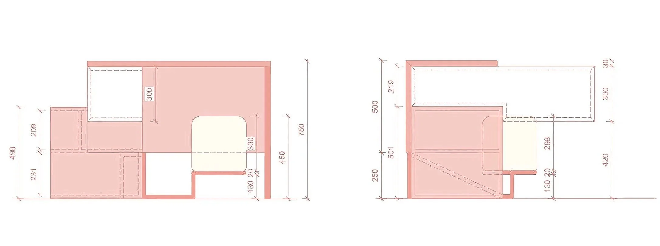 Technisch tekening van een bouwplan met afmetingen en details van een structuur.