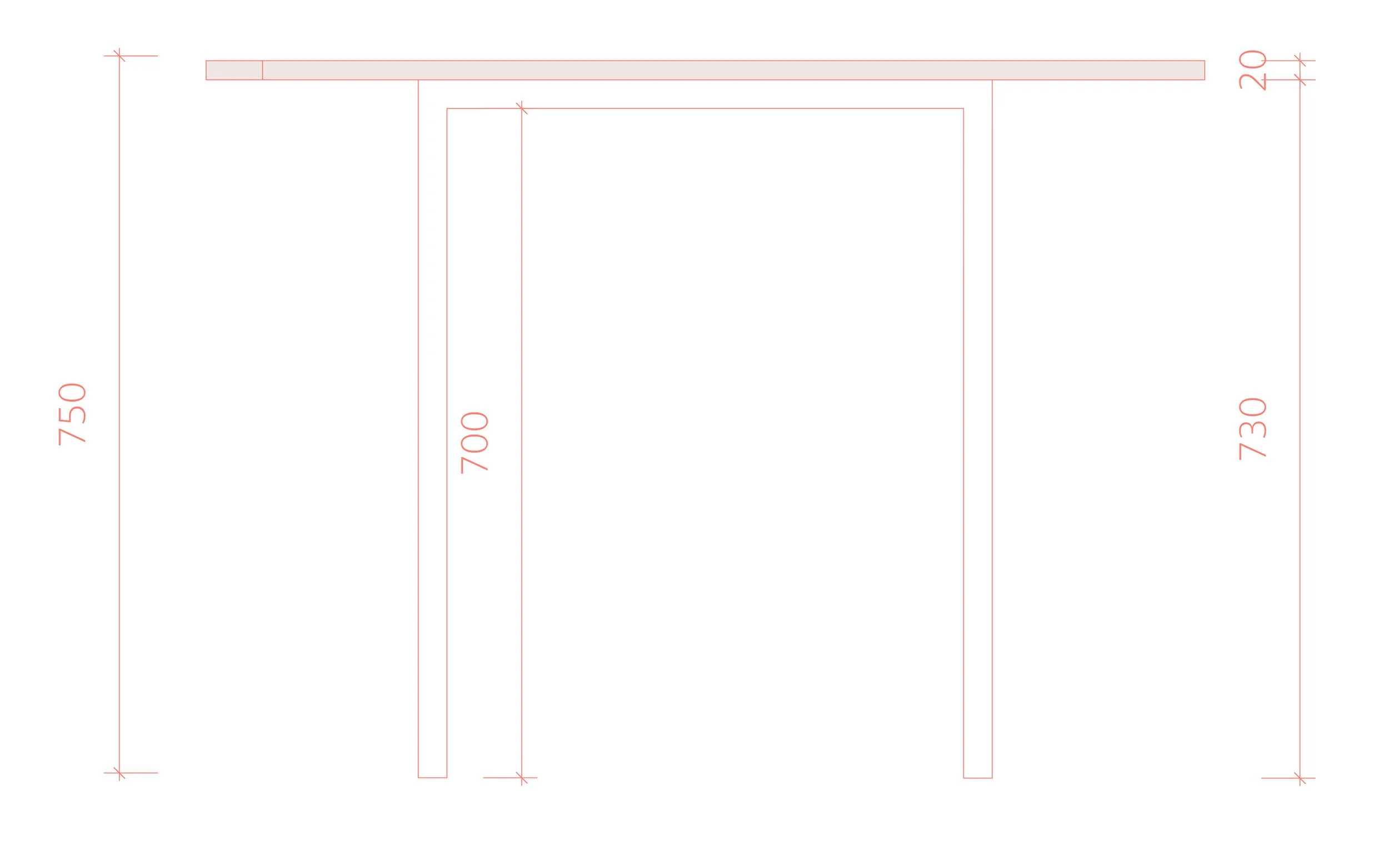 Technisch tekening van een tafel, met afmetingen in millimeters, waaronder 750, 700, 730, en 290.