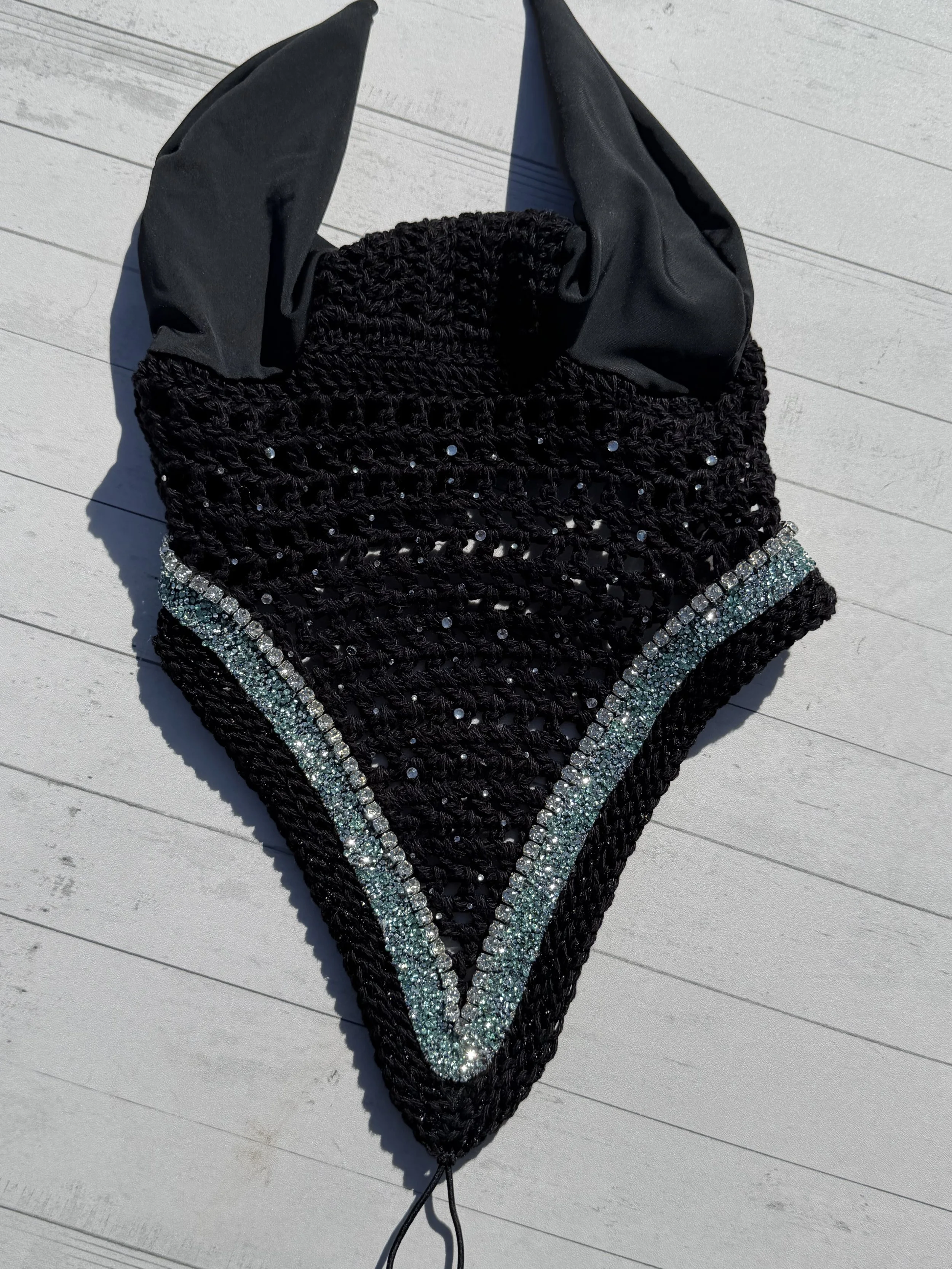 Jade and Black Bonnet with Crystals