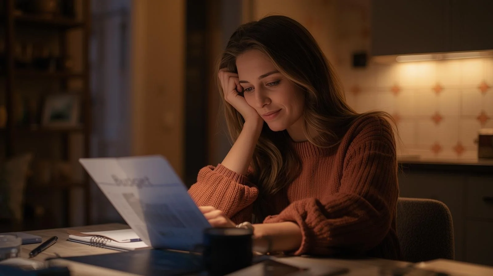 Closed wallet and journal on a table with candle and plant in Illinois, symbolizing therapy for financial stress and money anxiety.