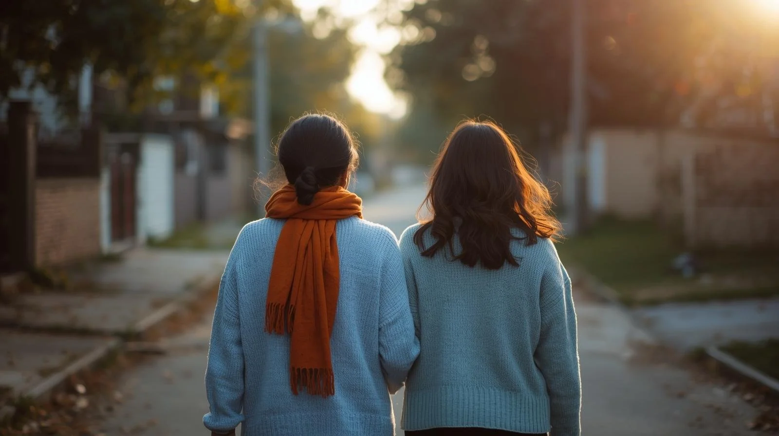 Two colorful mugs—one burnt orange, one sky blue—on a windowsill in Illinois, symbolizing friendship and therapy support.